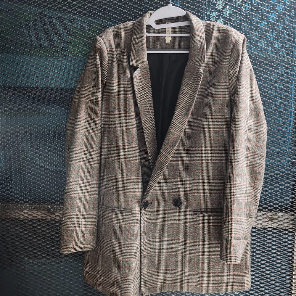 Mural Size L Oversized Boyfriend Fit Blazer Jacket Plaid Classic Plaid Blazer